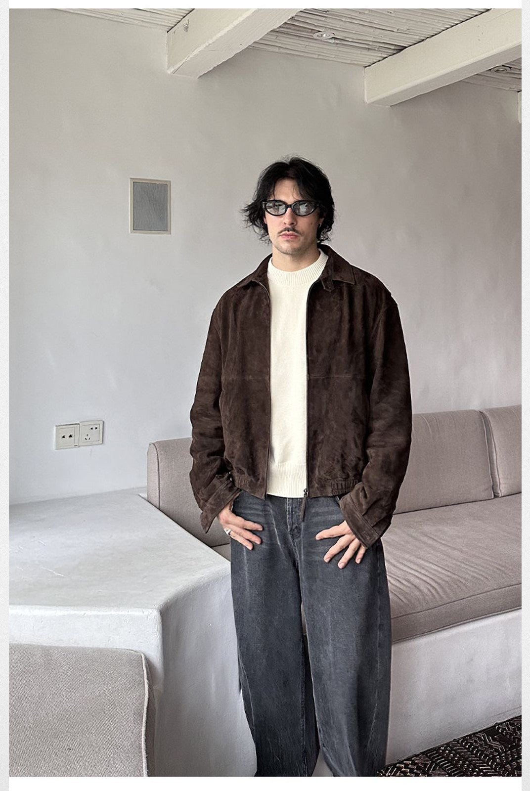 Roolrren Homme Wool Lined Ethiopian Sheepskin Jacket in Brown - On Model