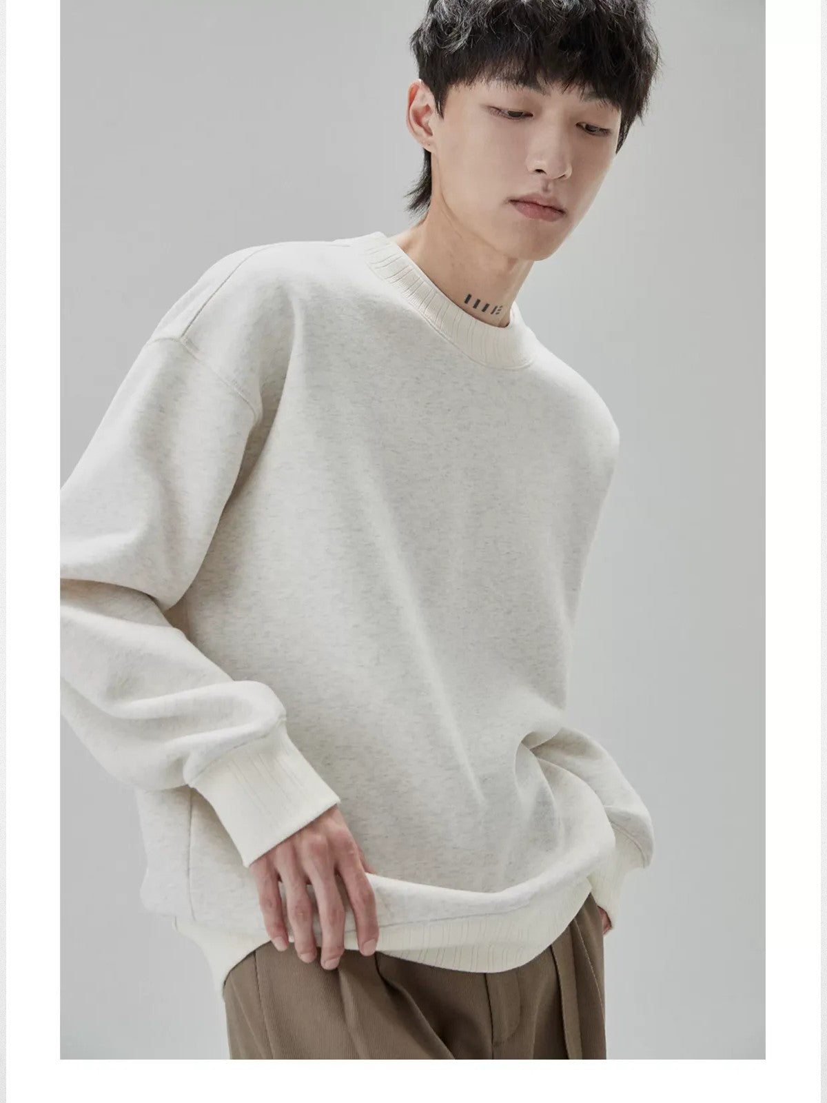 NANS Heavyweight Brushed Fleece Crewneck in Gray - On Model