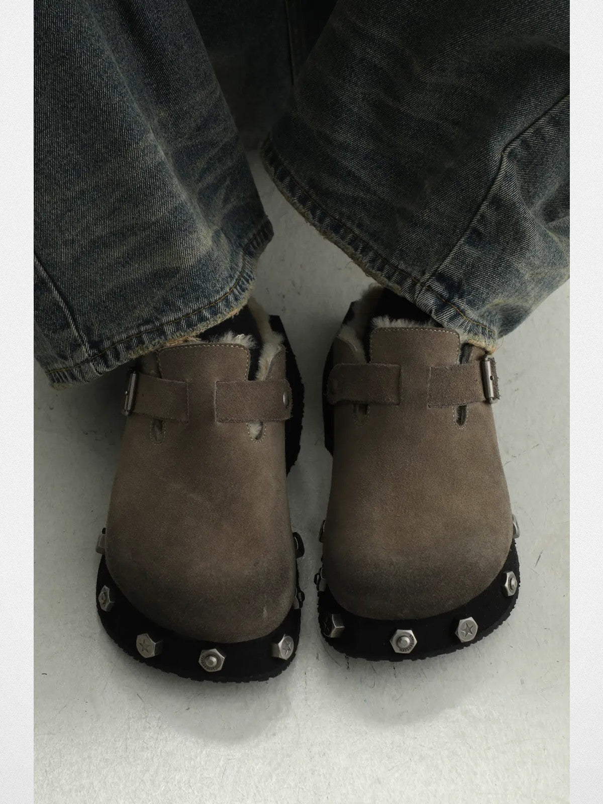 MASONPRINCE Matte Suede Platform Clogs in Black #color_black