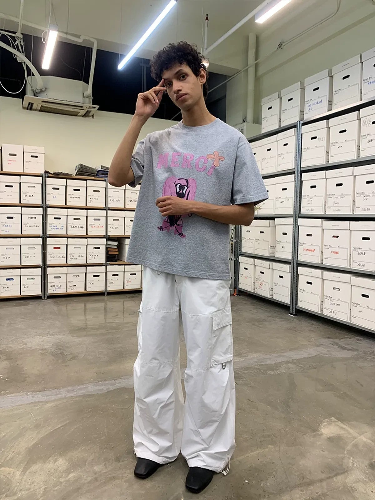 NeverSeez Accordion Pocket Wide Leg Cargo Pants in White