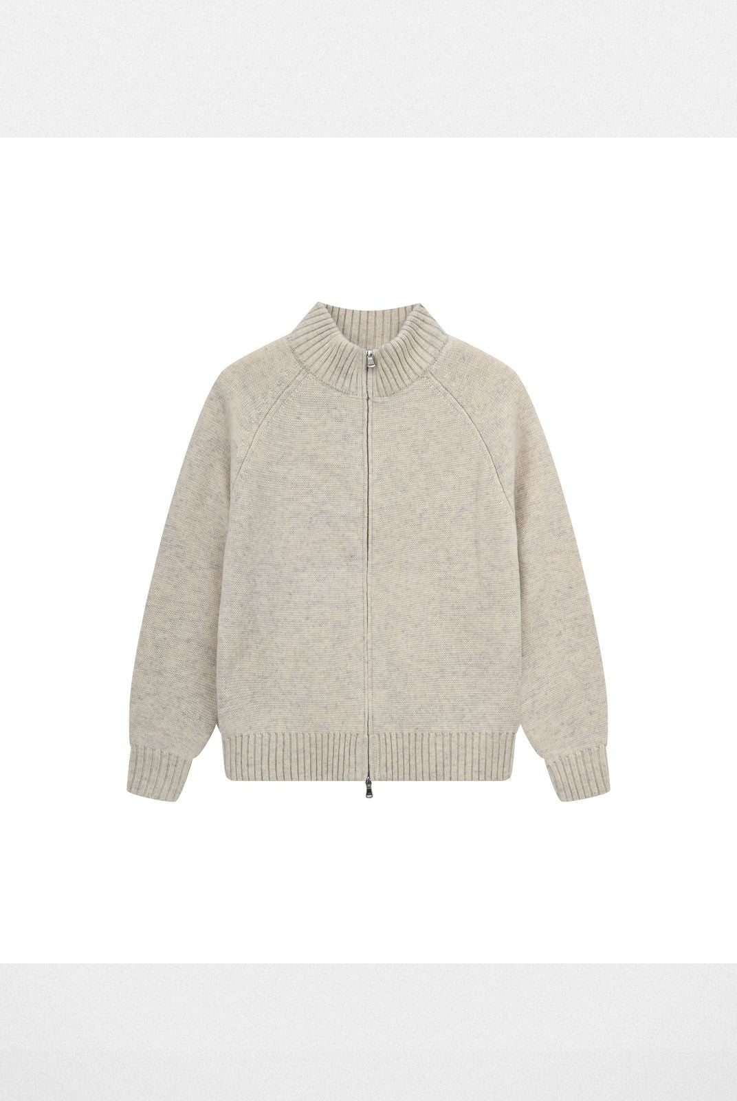 Roolrren Homme 100 Wool Stand Collar Zip Cardigan in Beige