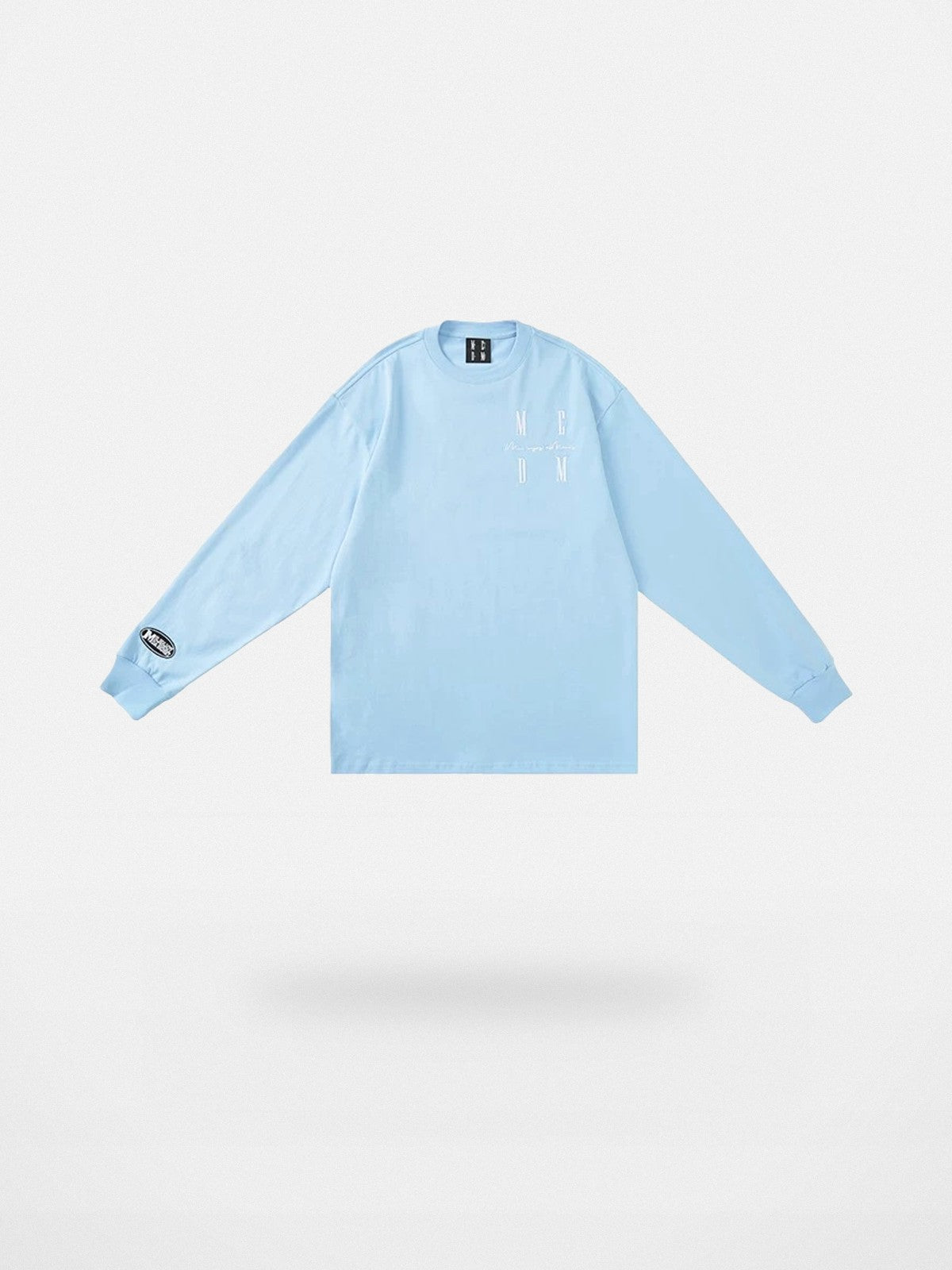 MEDM Embroidered Logo Long Sleeve Tee in Sky Blue