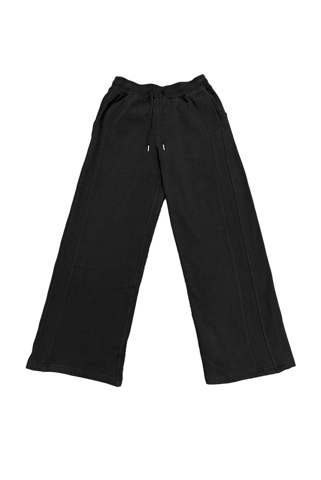 TRIANGLE PROJECT Brushed Cotton Wide Leg Sweatpants in Black