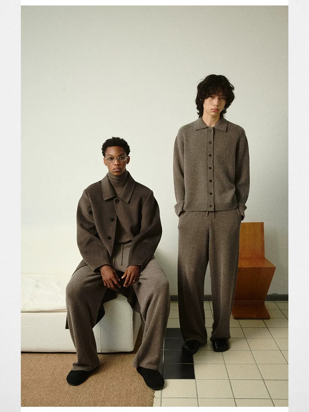 NANS Merino Wool Cashmere Cardigan in Beige - Lifestyle