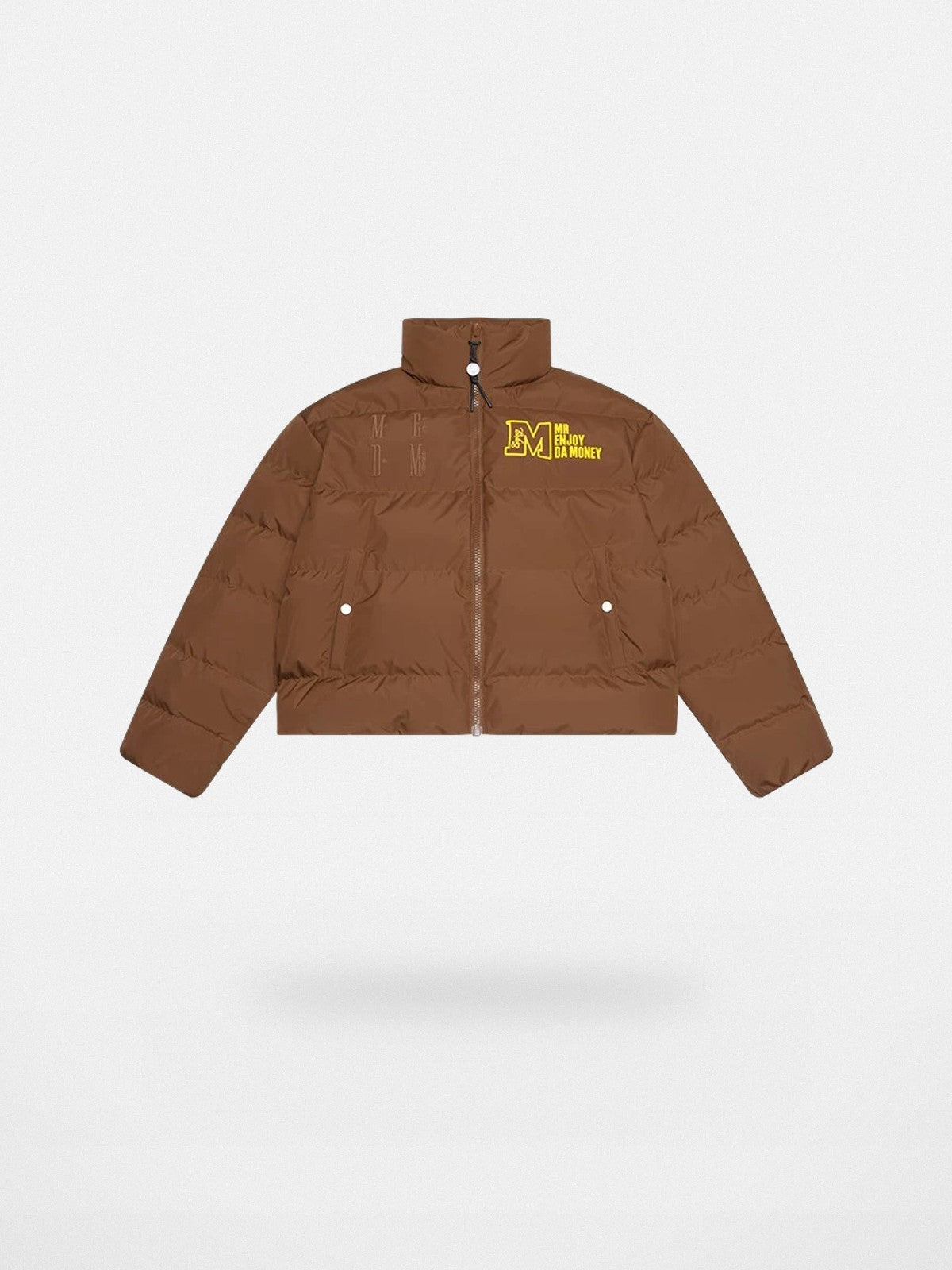MEDM Embroidered Down Puffer Jacket in Brown