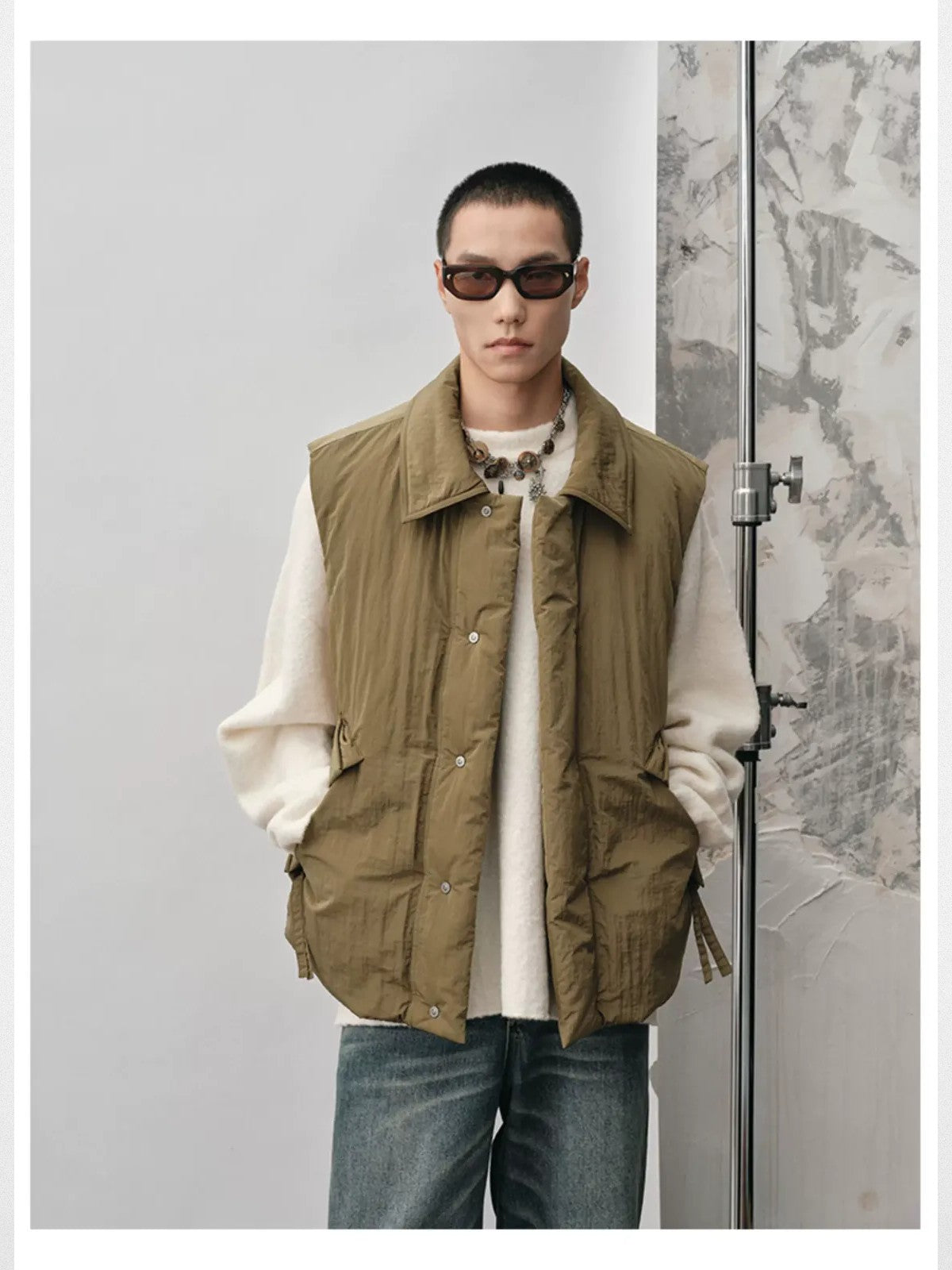 NANS Heavyweight Boucl Wool Sweater in Olive