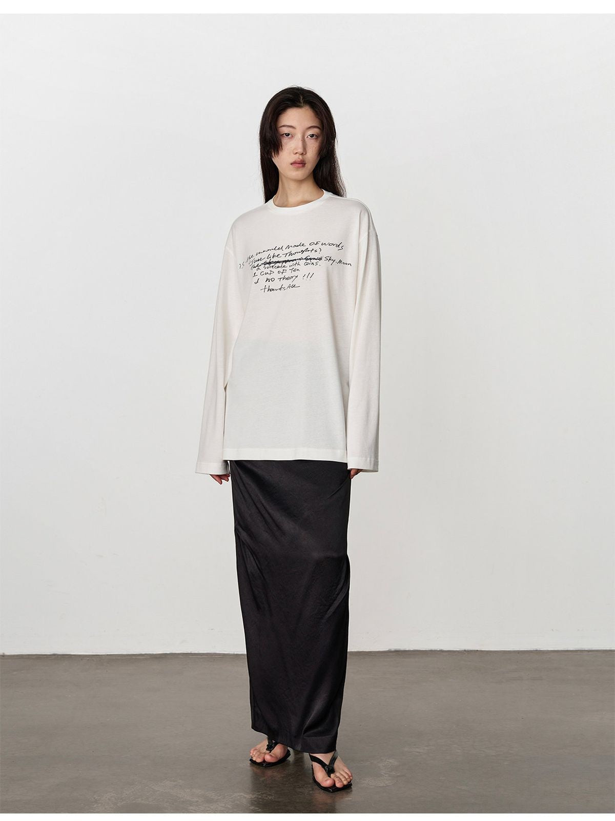 RandomPiece Letter Print Cotton T Shirt in White - On Model