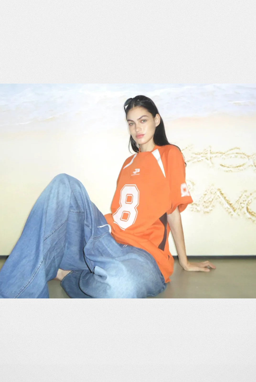 MASONPRINCE Combed Cotton No 8 Jersey Tee in Orange - On Model