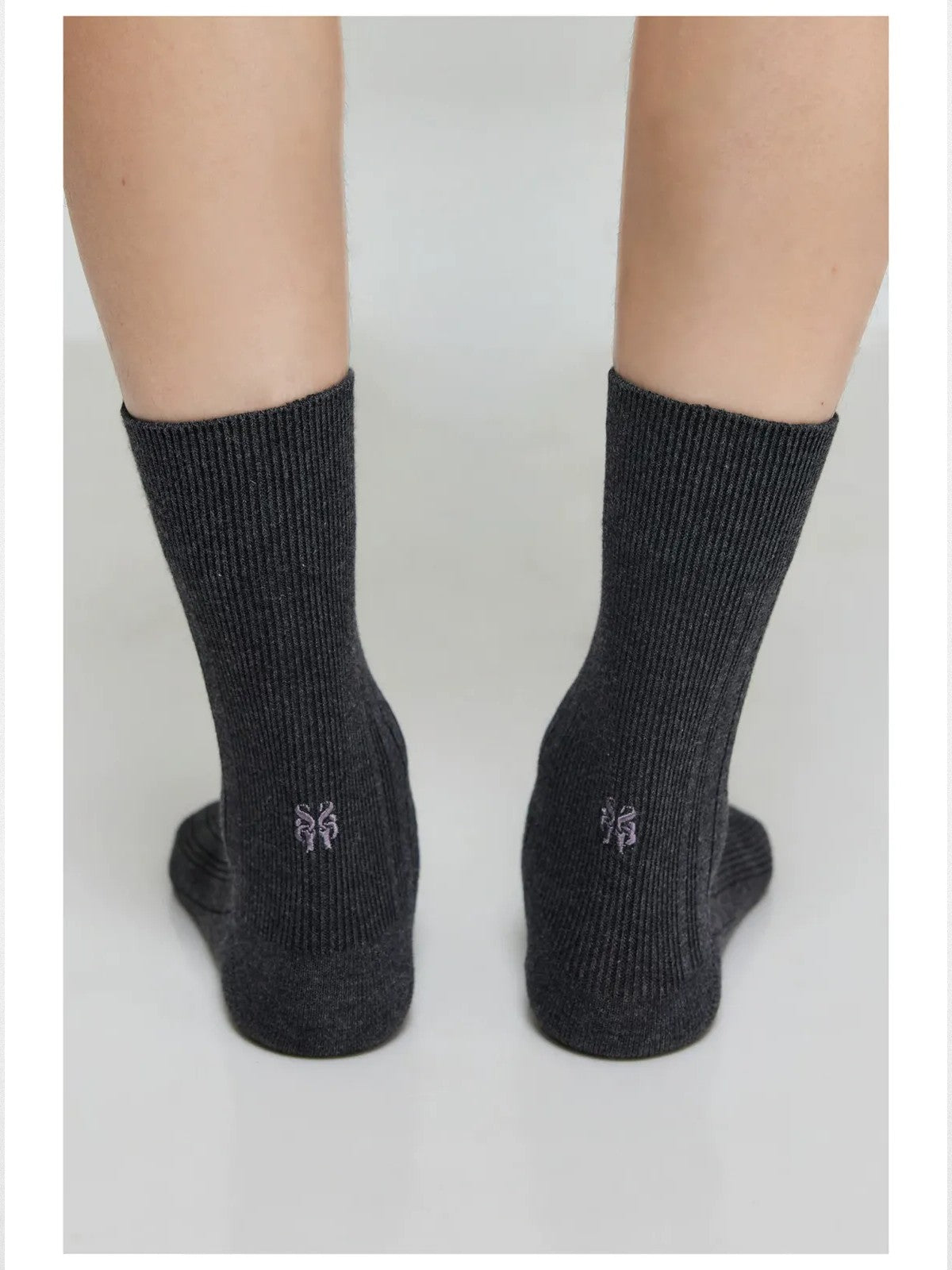 Simple Project Irregular Ribbed Crew Socks in Charcoal - On Model
