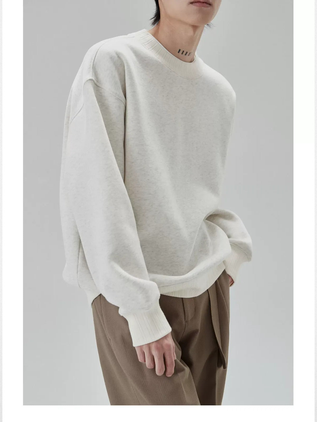 NANS Heavyweight Brushed Fleece Crewneck in Gray - On Model