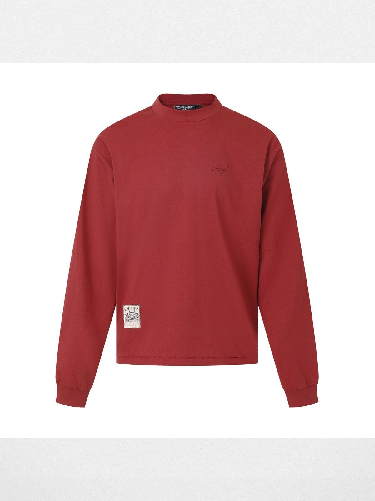 Swfi Heavyweight Embroidered Mock Neck Tee in Burgundy