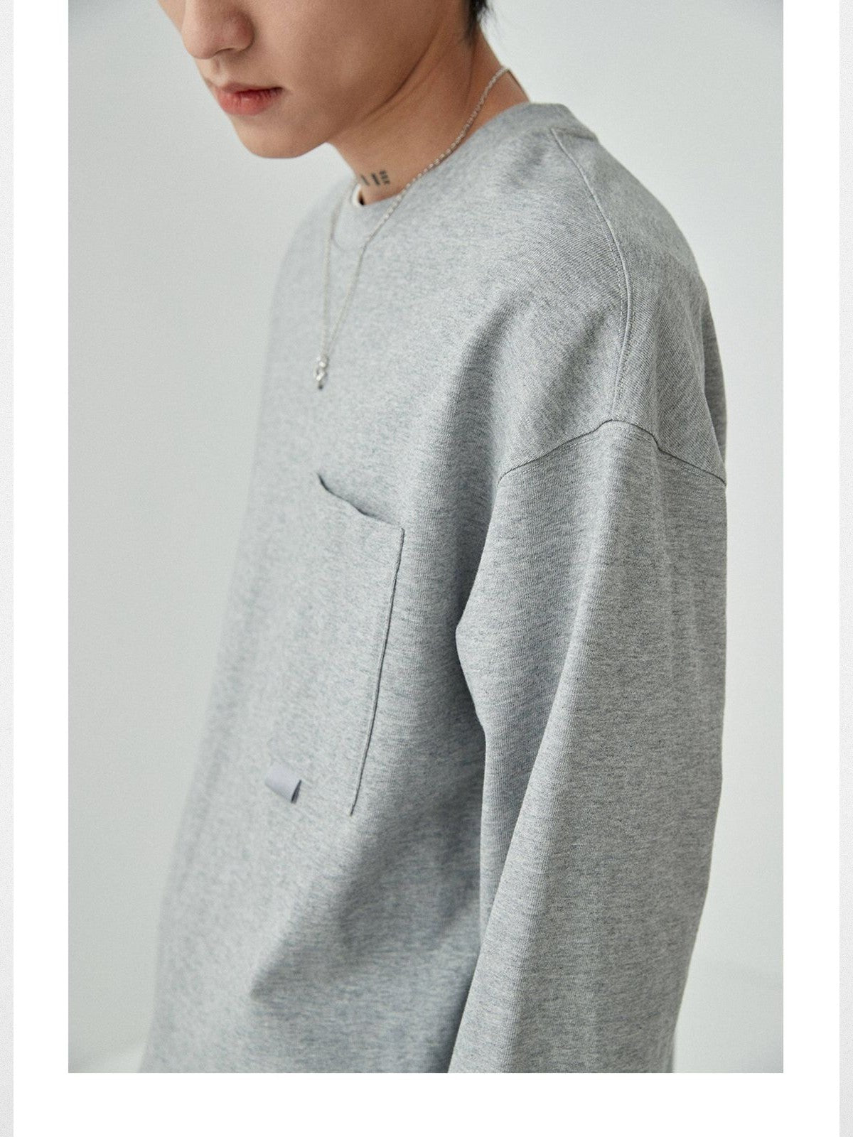 NANS Webbing Strap Pocket Long Sleeve Tee in Gray - On Model