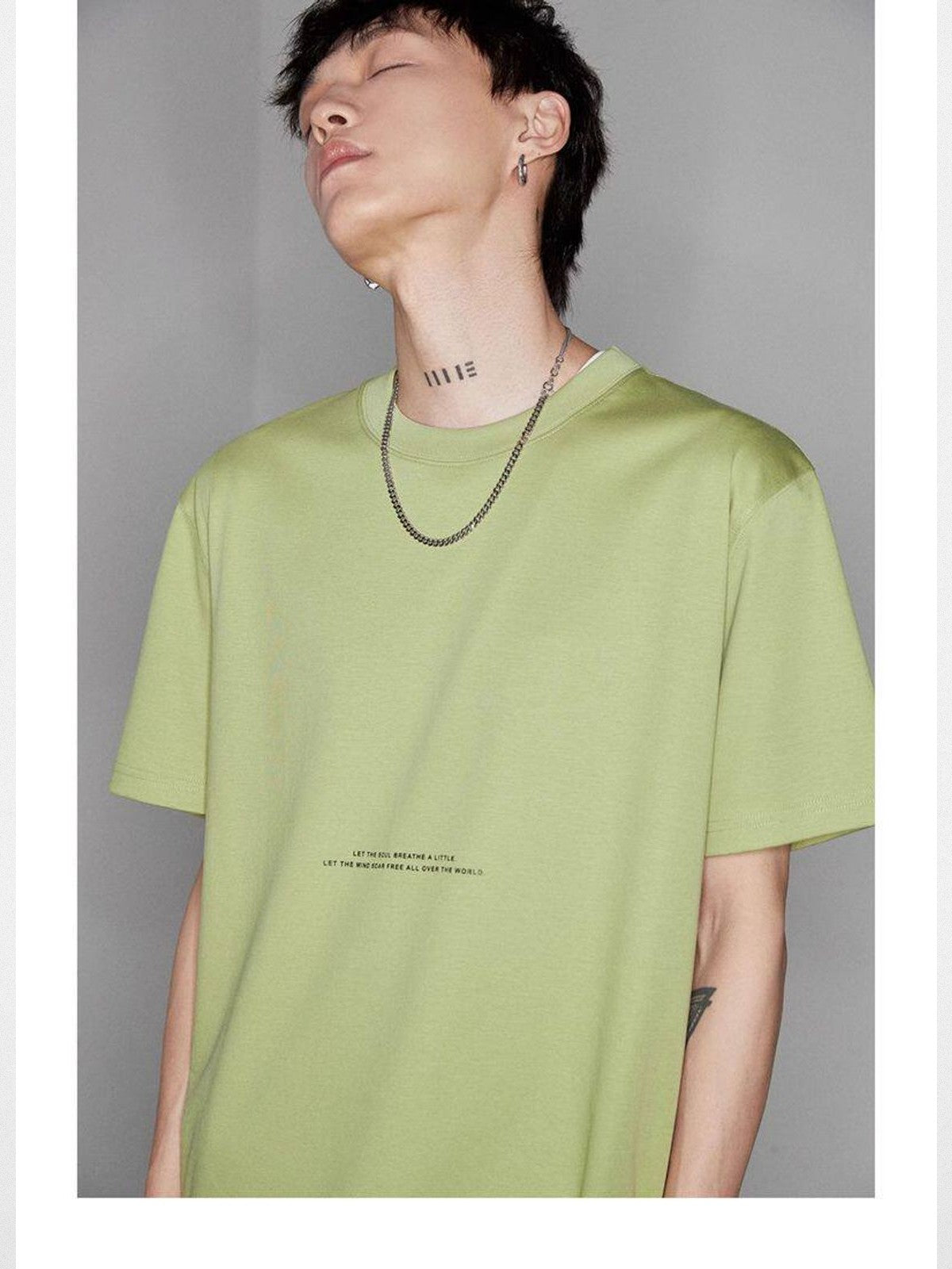 NANS Contrast Print Pima Cotton T Shirt in Green - On Model