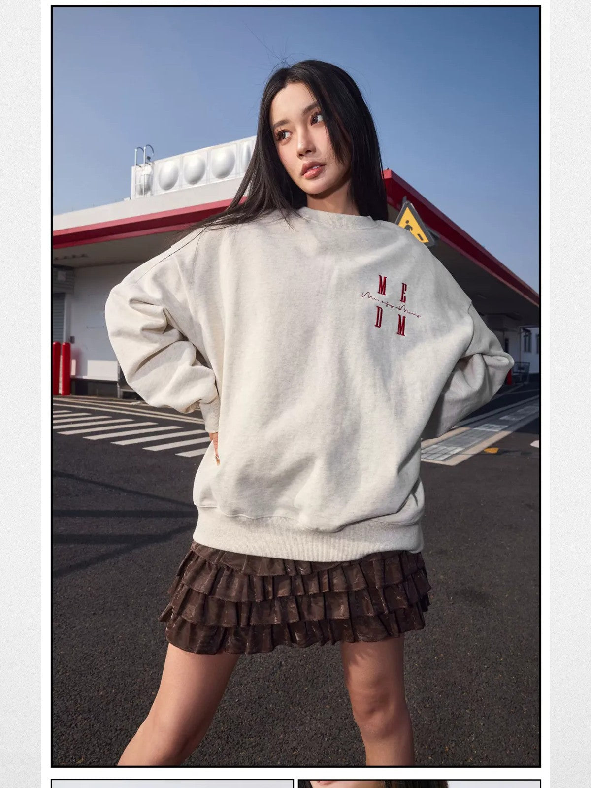 MEDM Cotton Blend Logo Crewneck in Gray