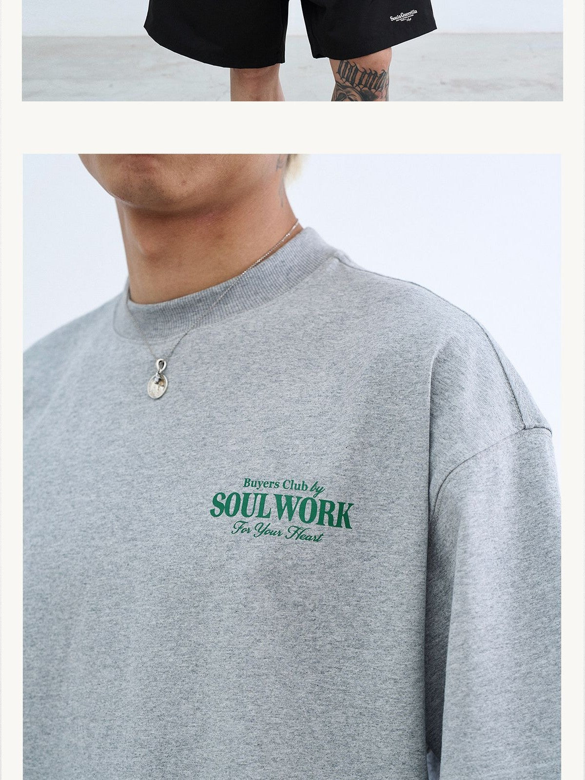 SWFI Heavyweight Cotton Logo T Shirt in Gray - On Model