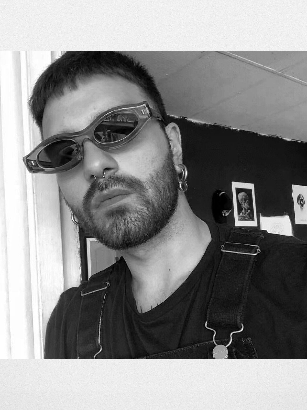 FUTURE UPDATE Sculptural Cat Eye Sunglasses in Gray - On Male Model