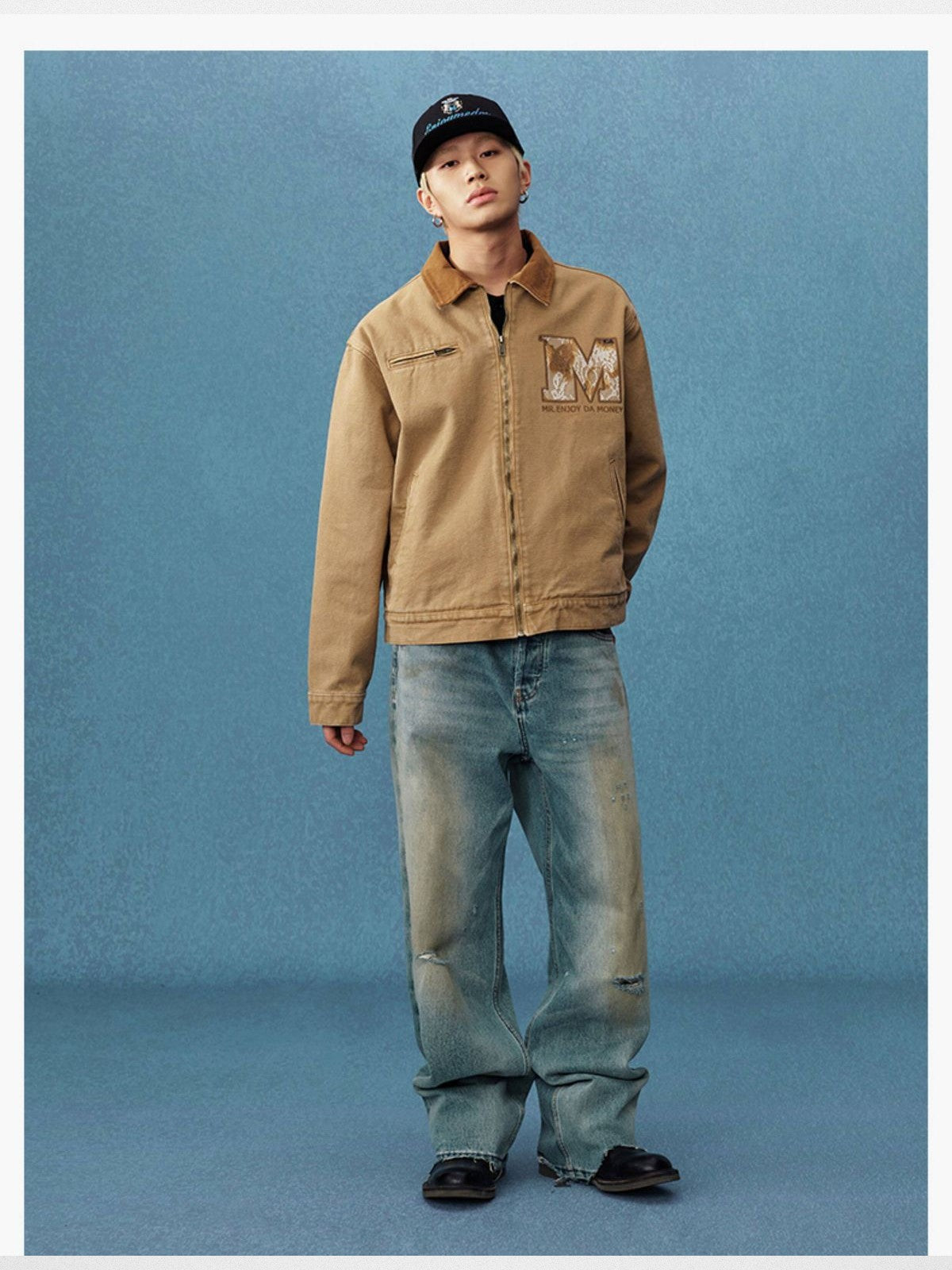 MEDM Lace Appliqu Detroit Jacket in Beige - On Male Model