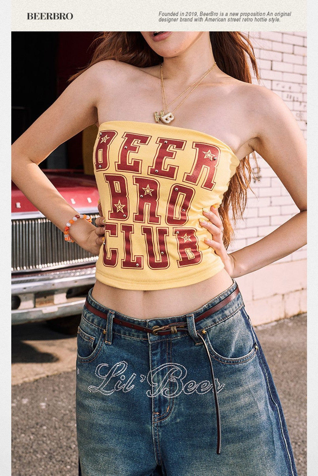 BeerBro Varsity Print Padded Tube Top in White