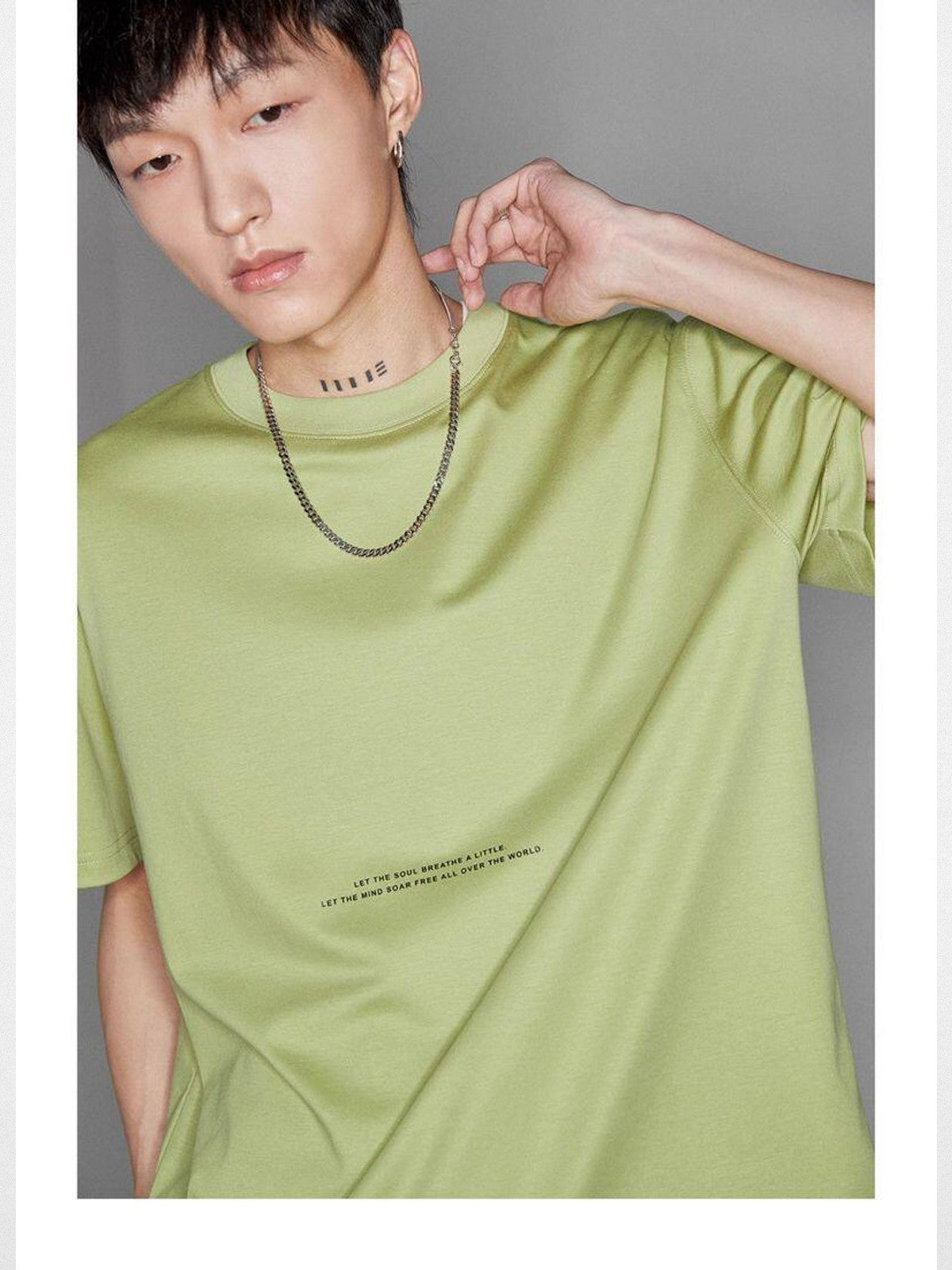 NANS Contrast Print Pima Cotton T Shirt in Green - On Model