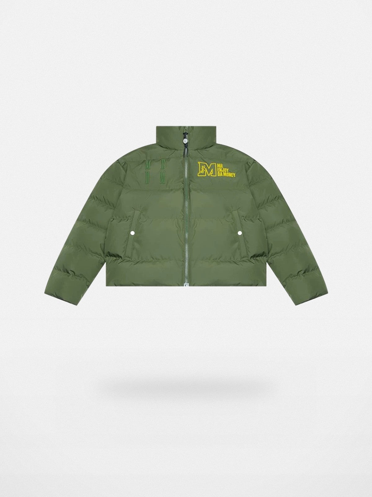 MEDM Embroidered Down Puffer Jacket in Olive