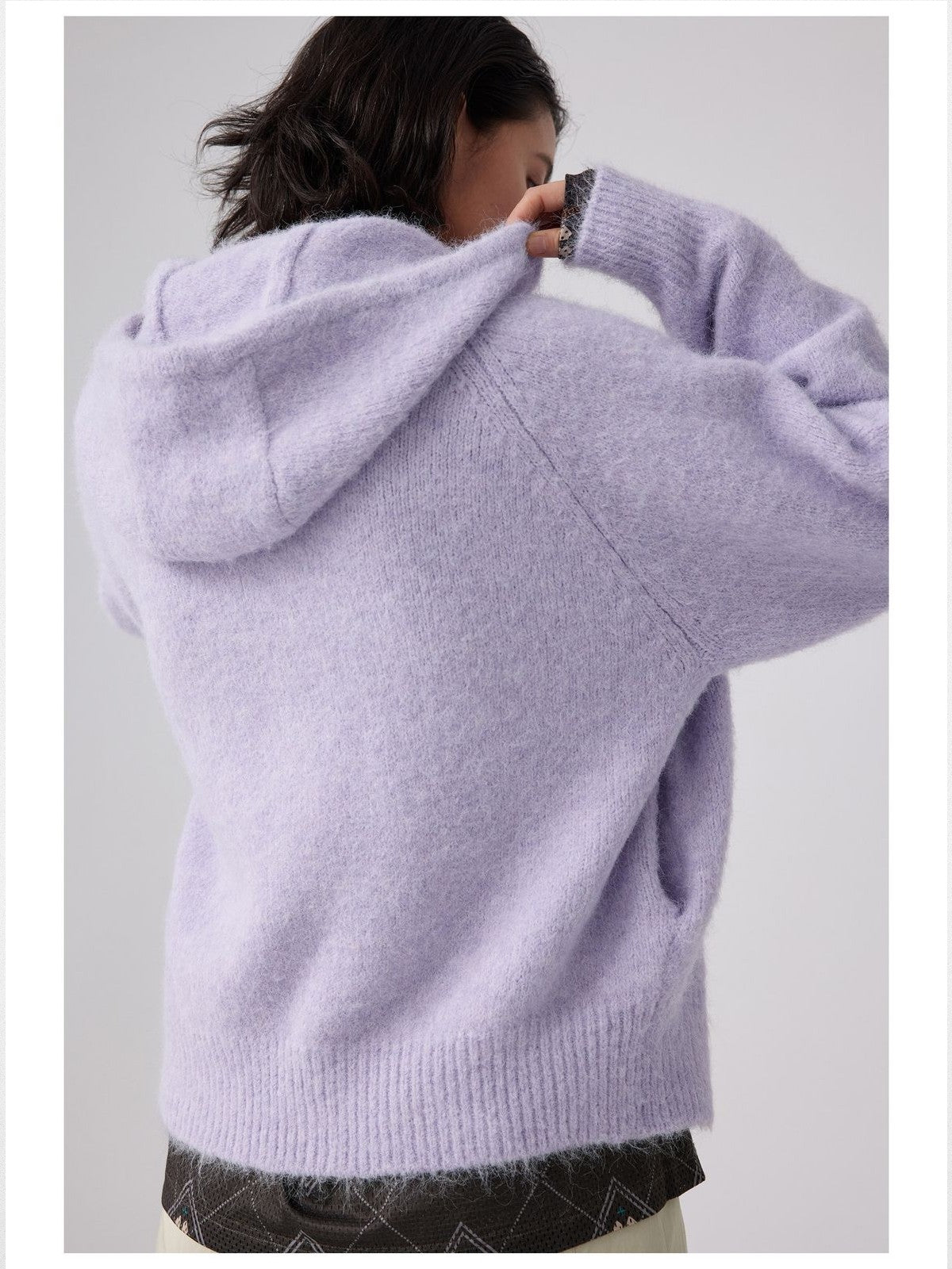 Simple Project Hooded Wool Blend Cardigan in Lavender - On Female Model