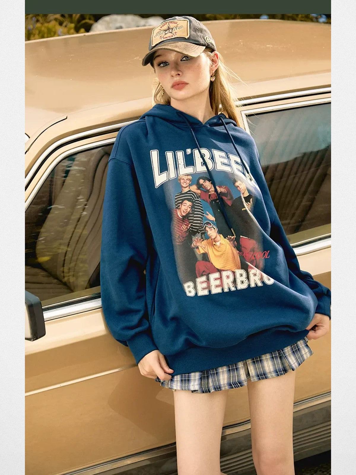 BeerBro Retro Graphic Print Hoodie in Navy Blue - Lifestyle