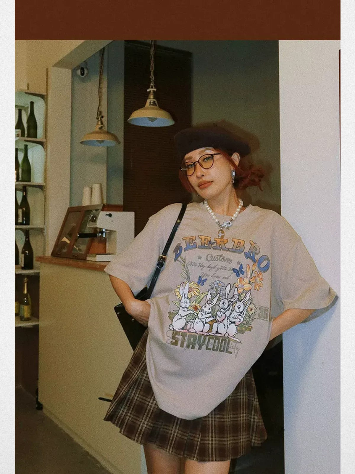 BeerBro Rabbit Graphic Oversized T Shirt in Gray - Lifestyle