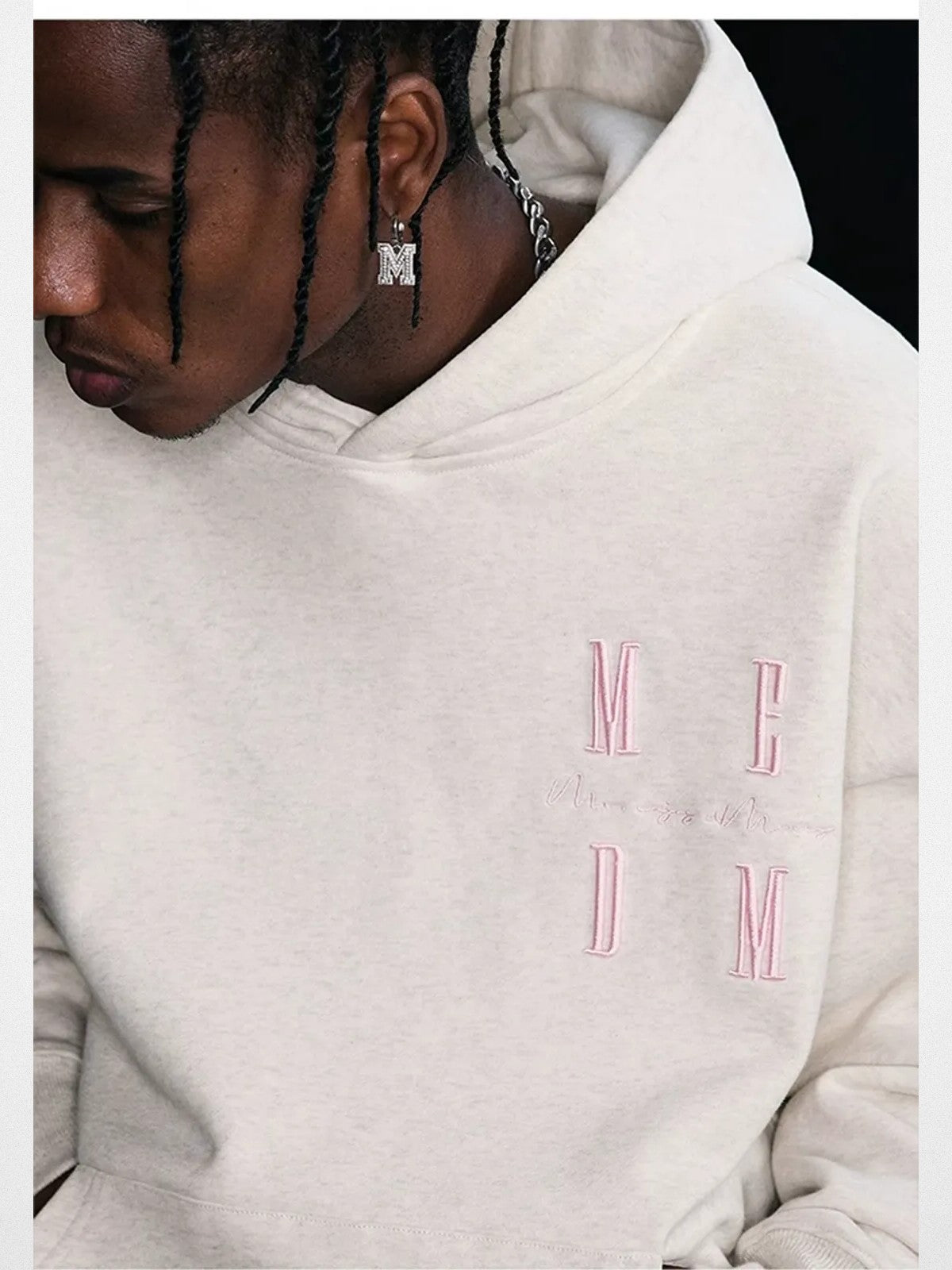 MEDM Embroidered Logo Hoodie in Beige