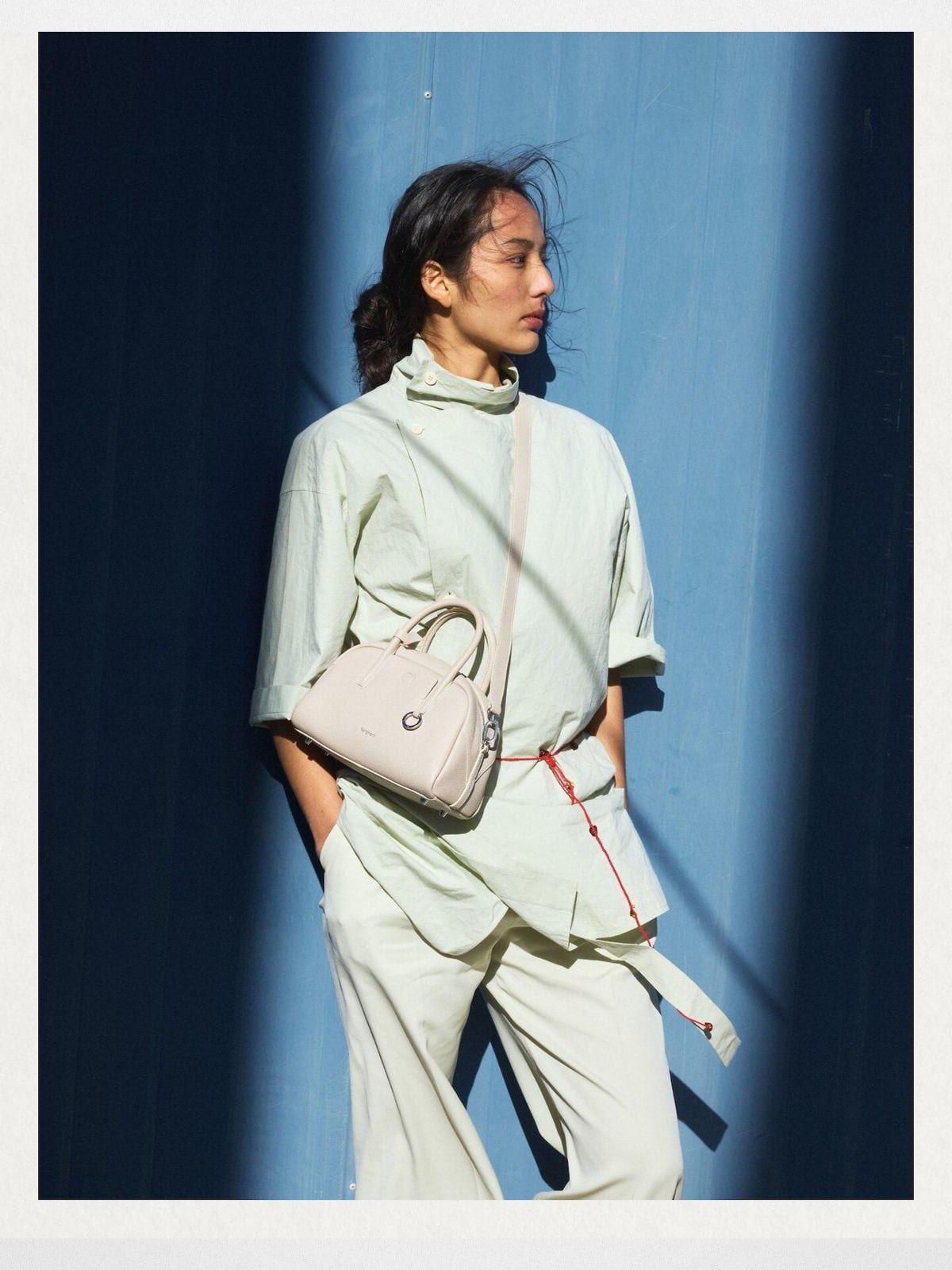 Songmont Leather Mini Bowling Bag in Cream - Lifestyle