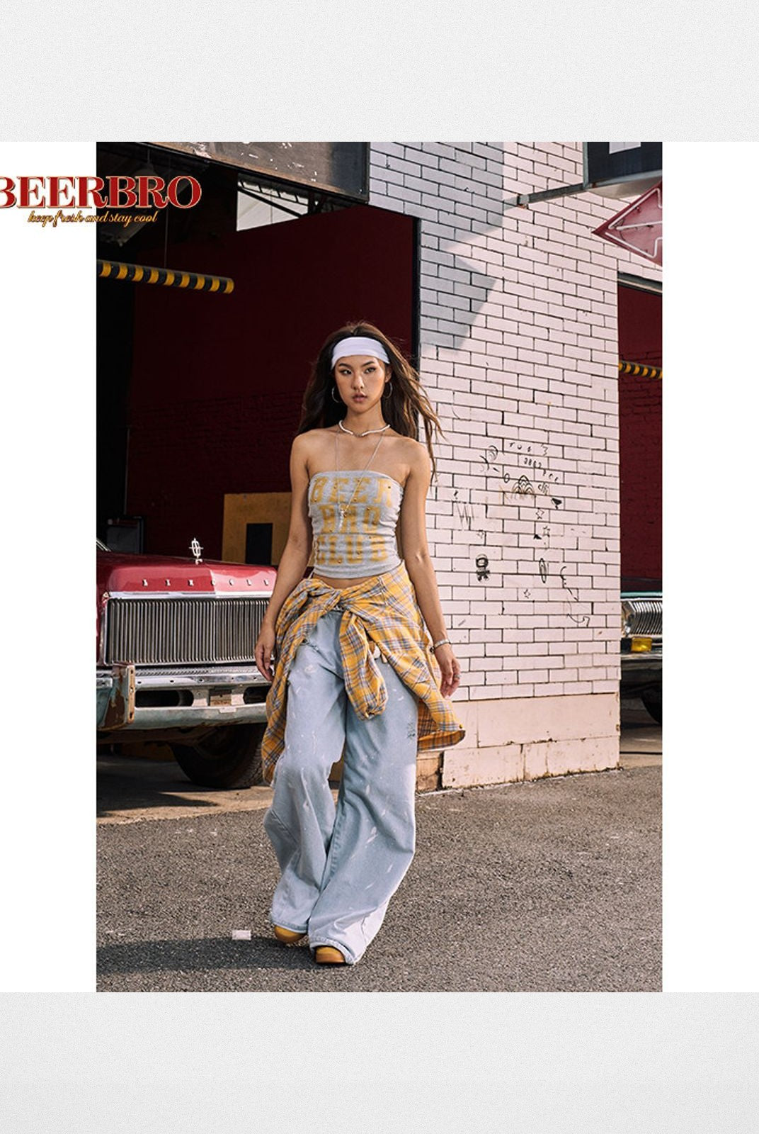 BeerBro Varsity Print Padded Tube Top in White