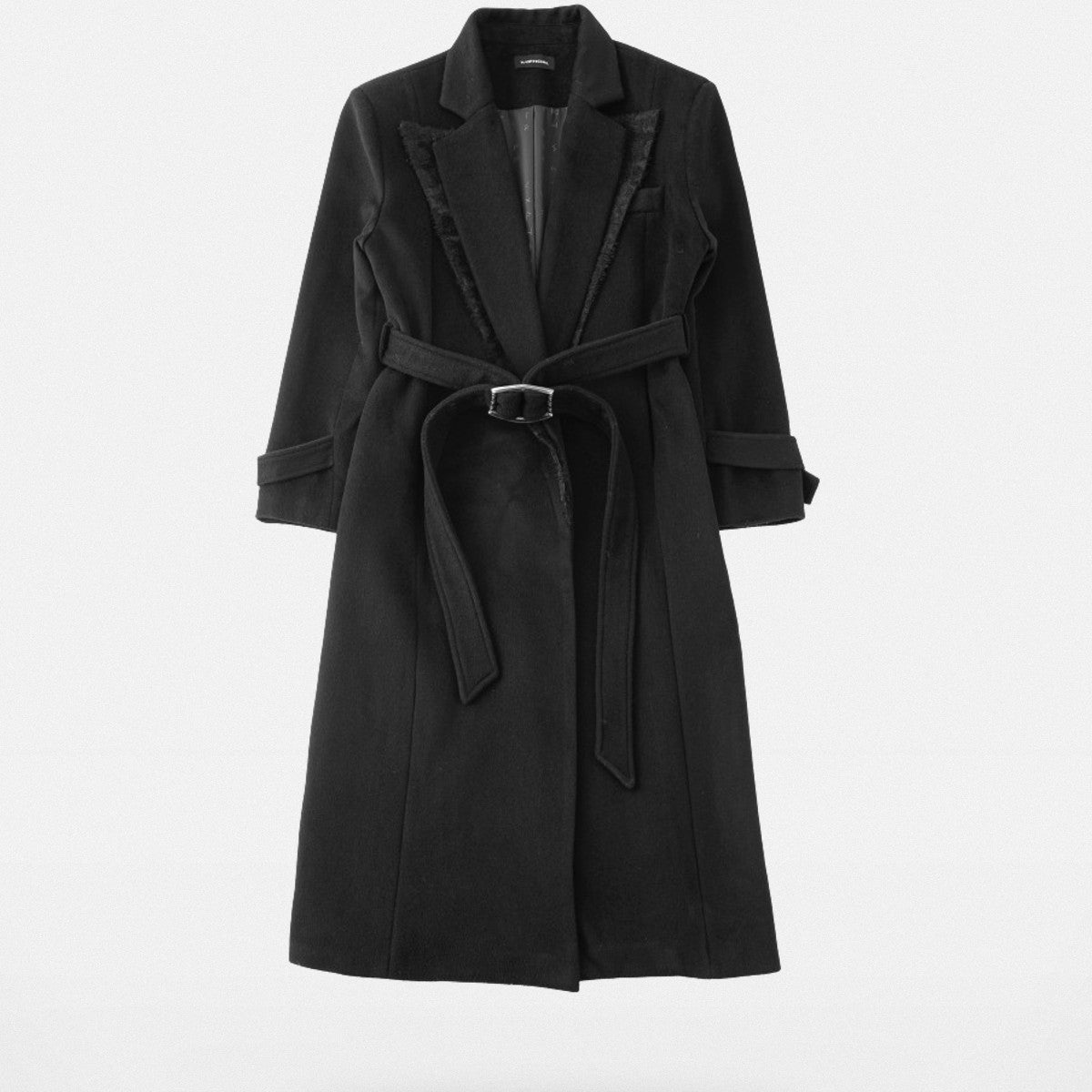 Y OFFICIAL Panelled Wool Belted Coat in Black
