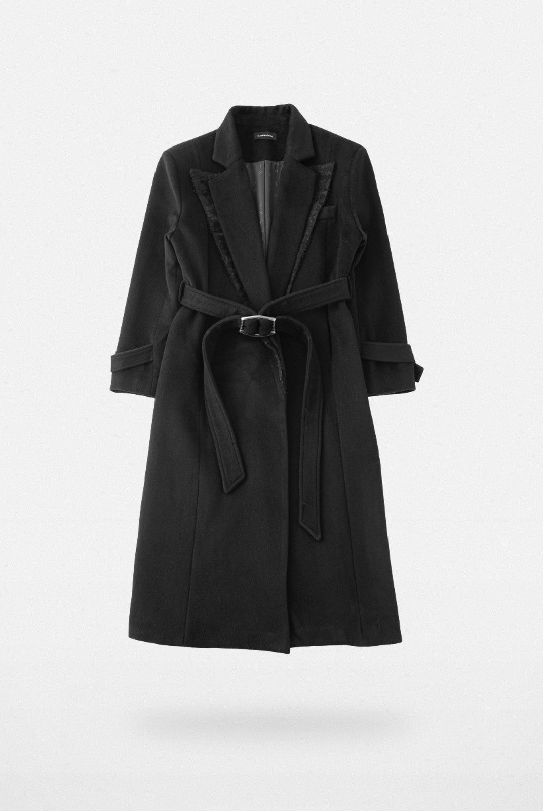 Y OFFICIAL Panelled Wool Belted Coat in Black