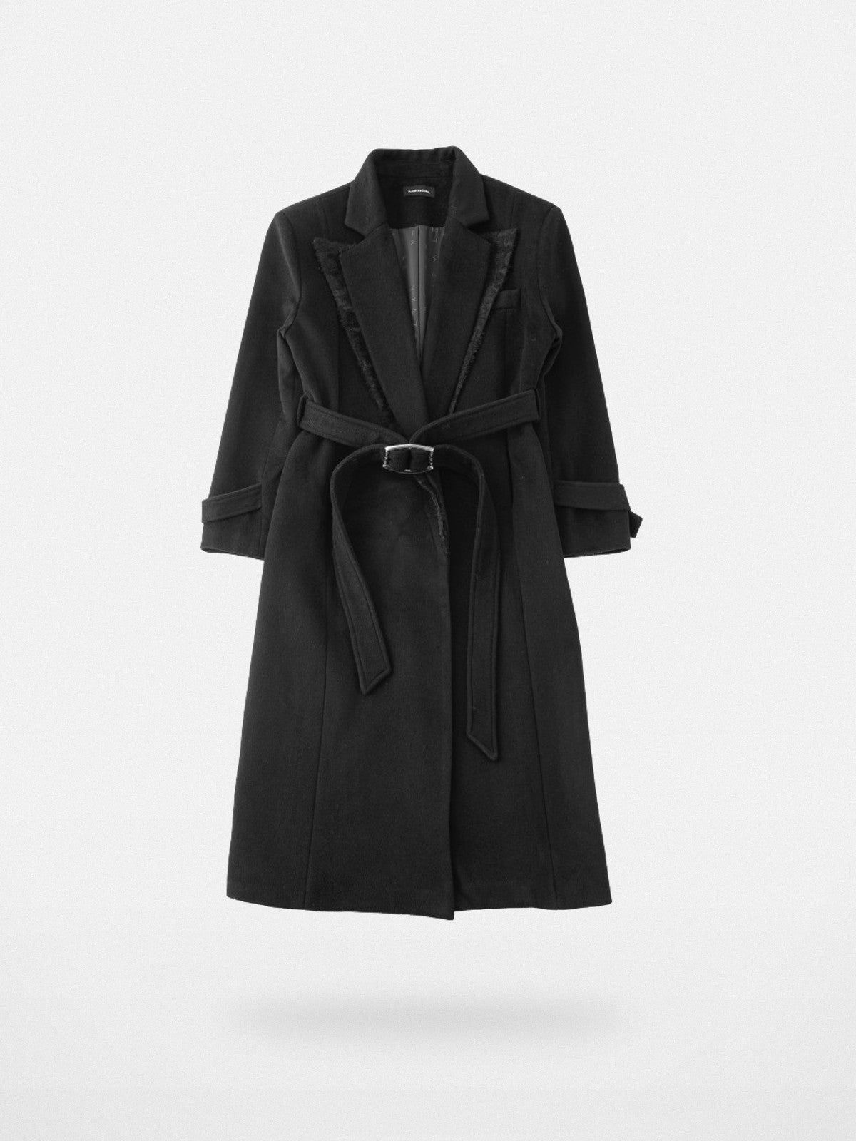 Y OFFICIAL Panelled Wool Belted Coat in Black