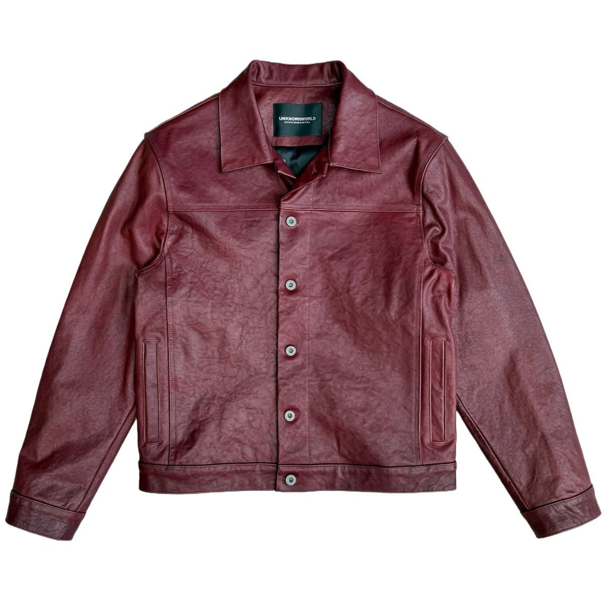 UNKNOWNWORLD Distressed Scarlet Leather Jacket in Red