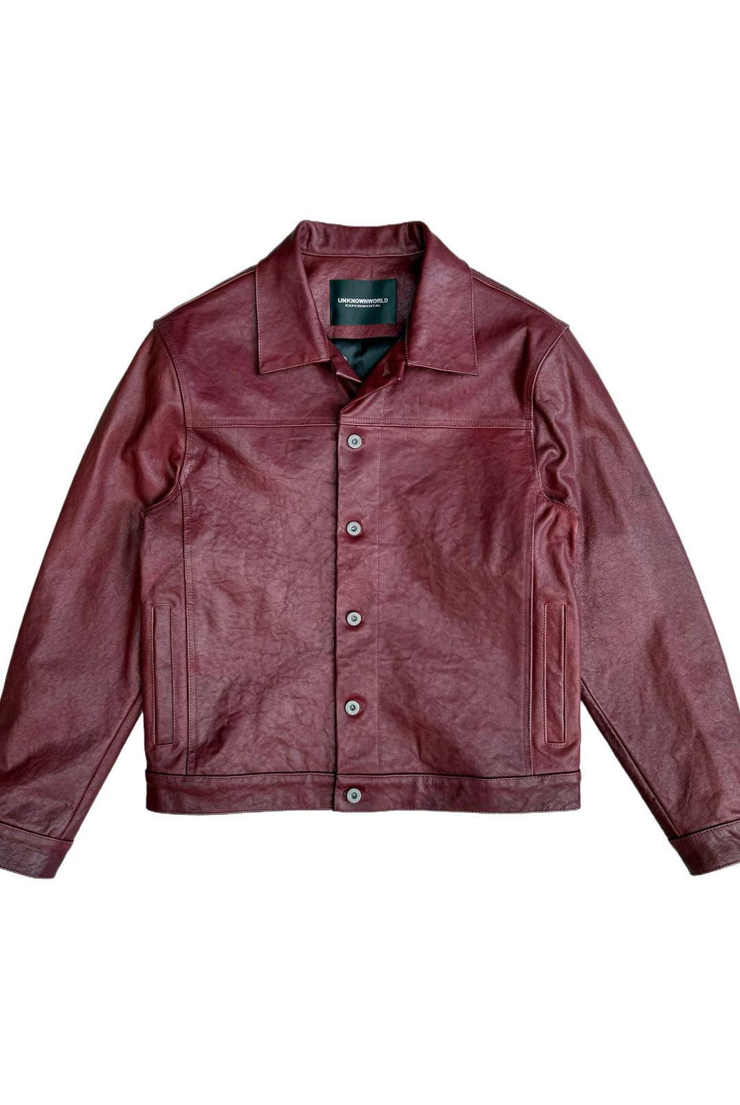 UNKNOWNWORLD Distressed Scarlet Leather Jacket in Red
