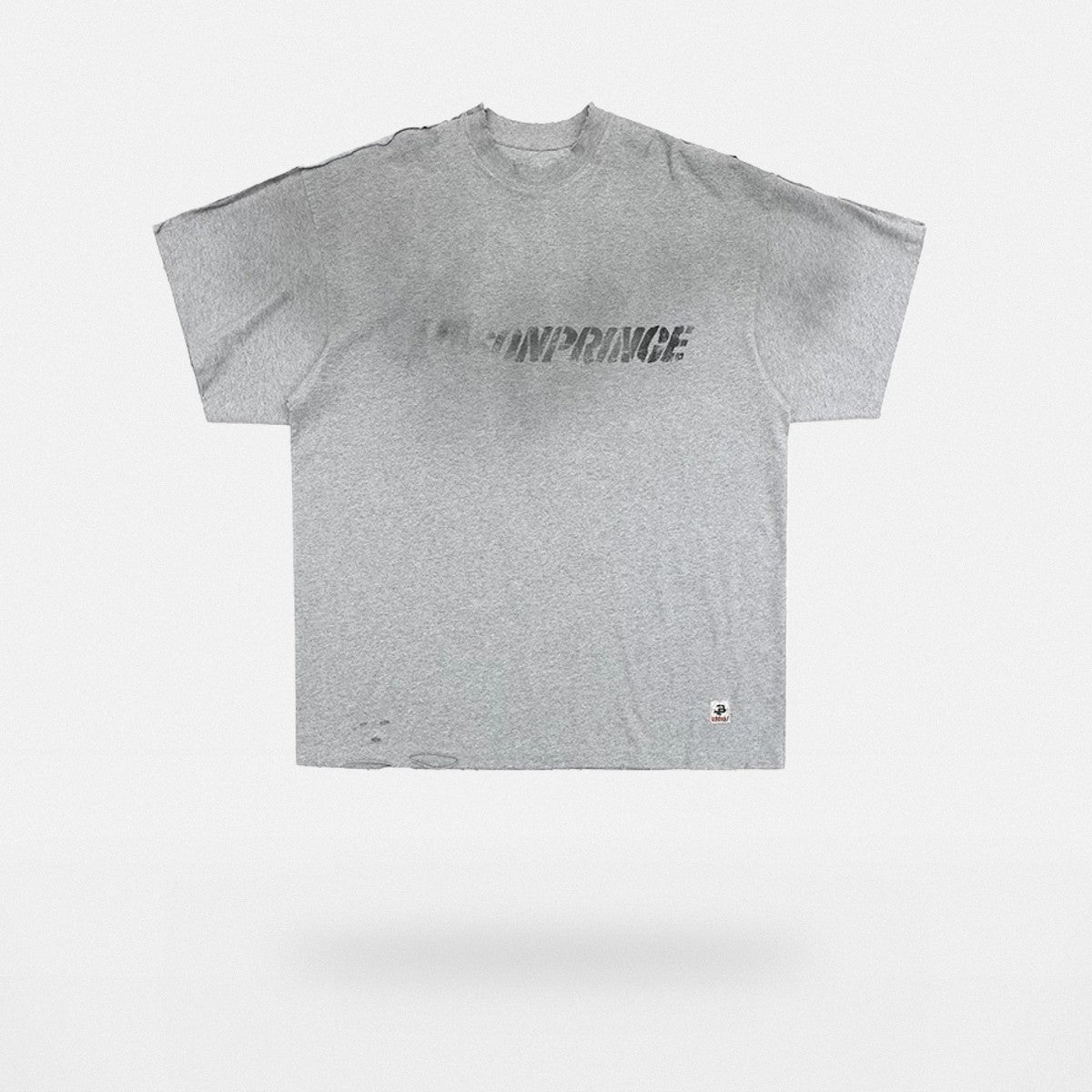 MASONPRINCE Distressed Spray Paint Logo Tee in Gray