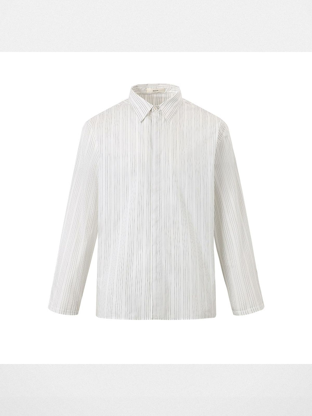 ROYA Hidden Placket Pinstripe Shirt in Black