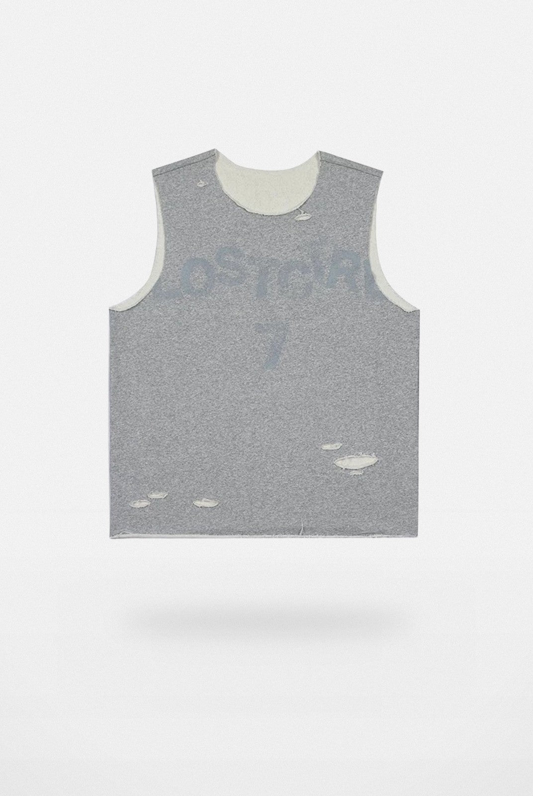 LOSTCTRL Distressed Raw Edge Tank Top in Gray