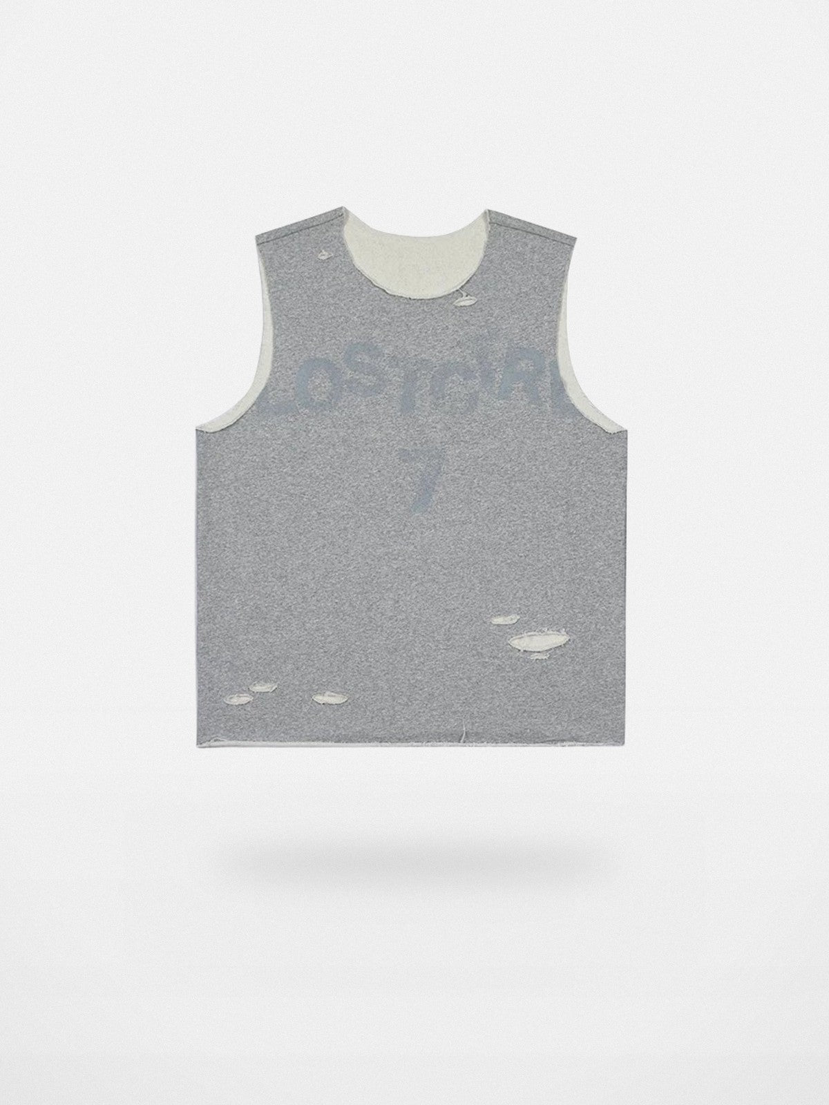 LOSTCTRL Distressed Raw Edge Tank Top in Gray