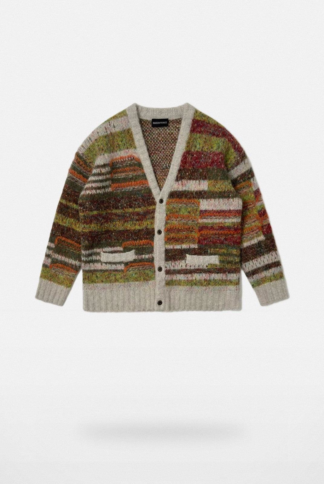 MASONPRINCE Alpaca Blend Striped Cardigan in Brown #color_brown