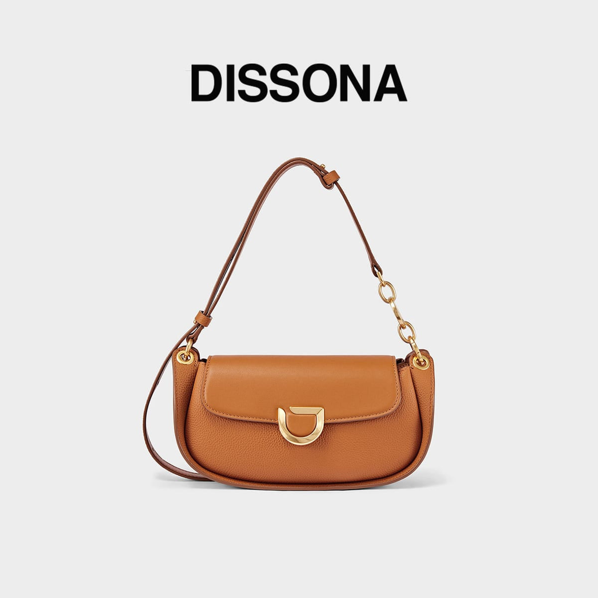 DISSONA Leather Crossbody Saddle Bag in Beige