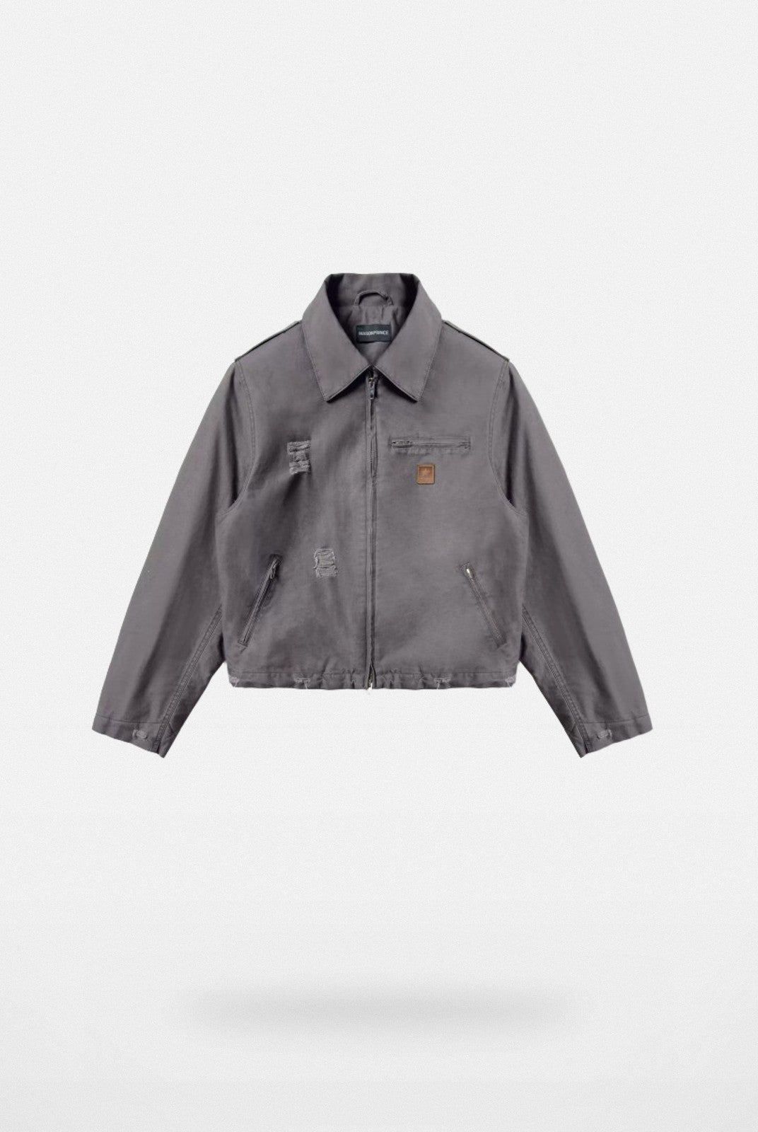 MasonPrince Distressed Cotton Workwear Jacket in Gray #color_gray