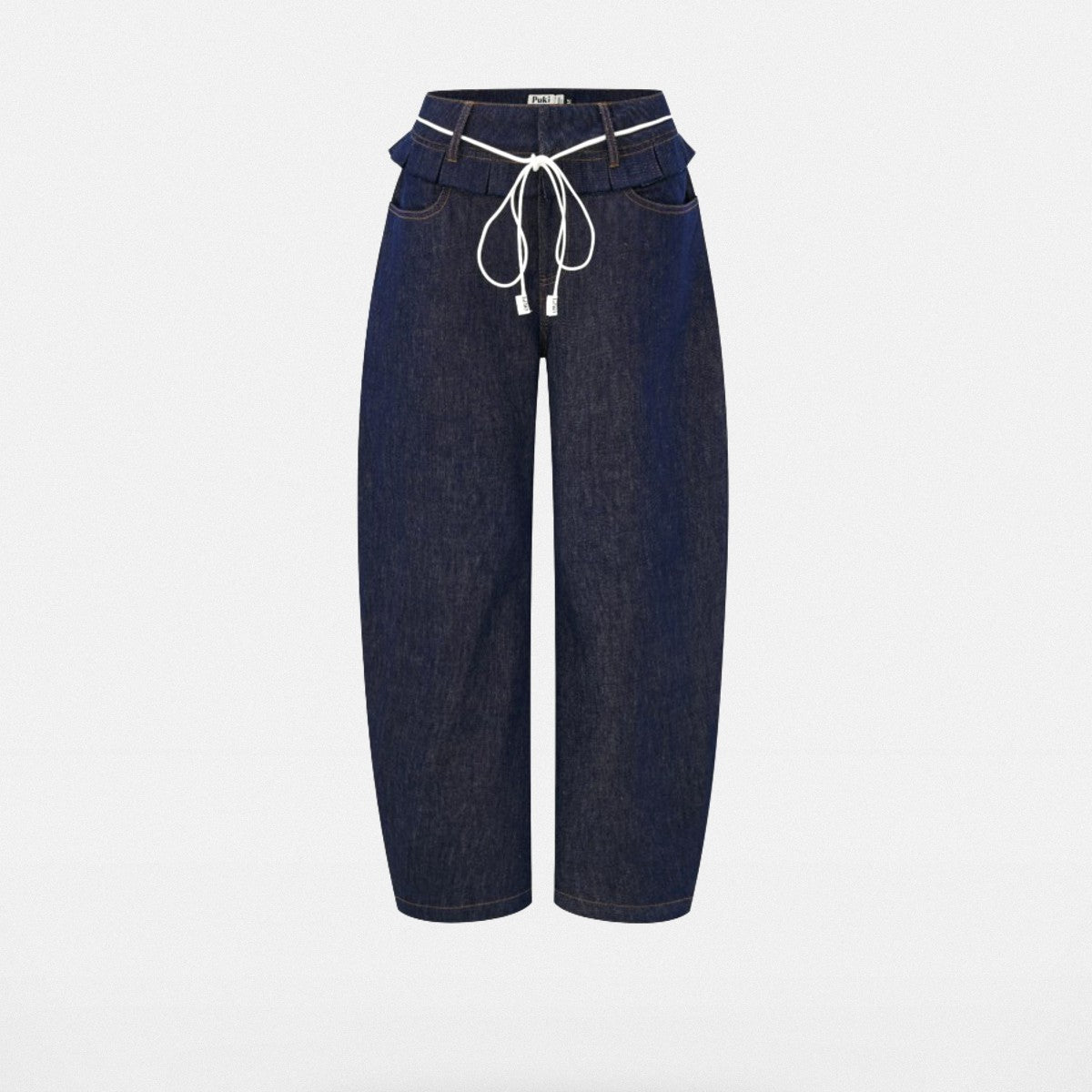 PUKI Double Waistband Curved Leg Jeans in Blue