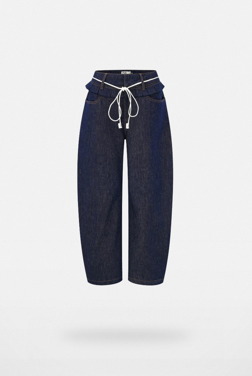 PUKI Double Waistband Curved Leg Jeans in Blue