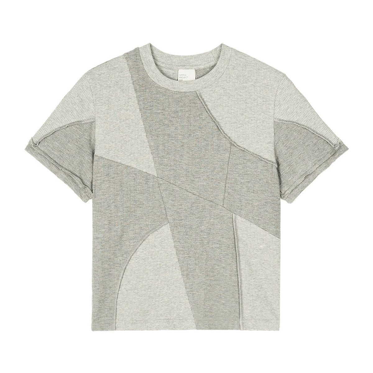 Simple Project Asymmetric Paneled Ribbed Tee in Gray