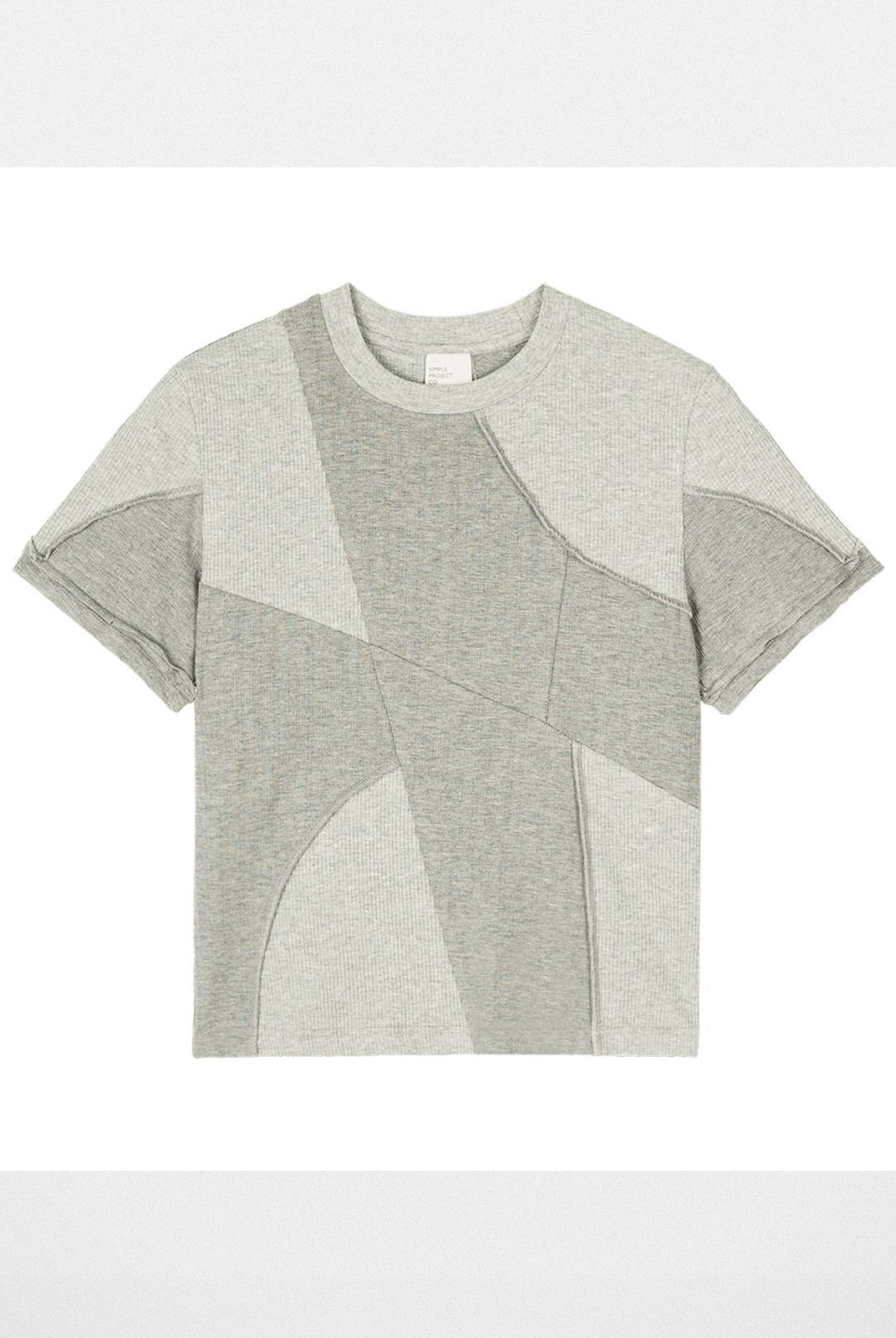 Simple Project Asymmetric Paneled Ribbed Tee in Gray