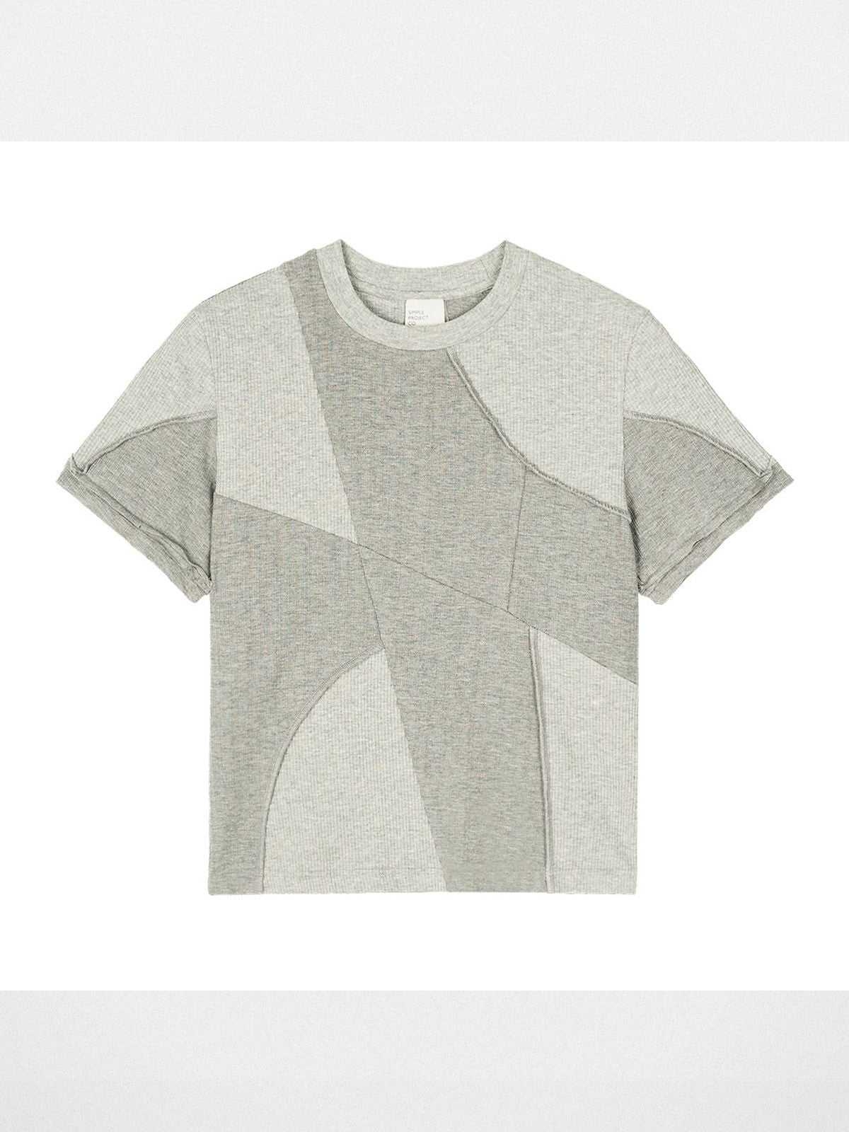 Simple Project Asymmetric Paneled Ribbed Tee in Gray
