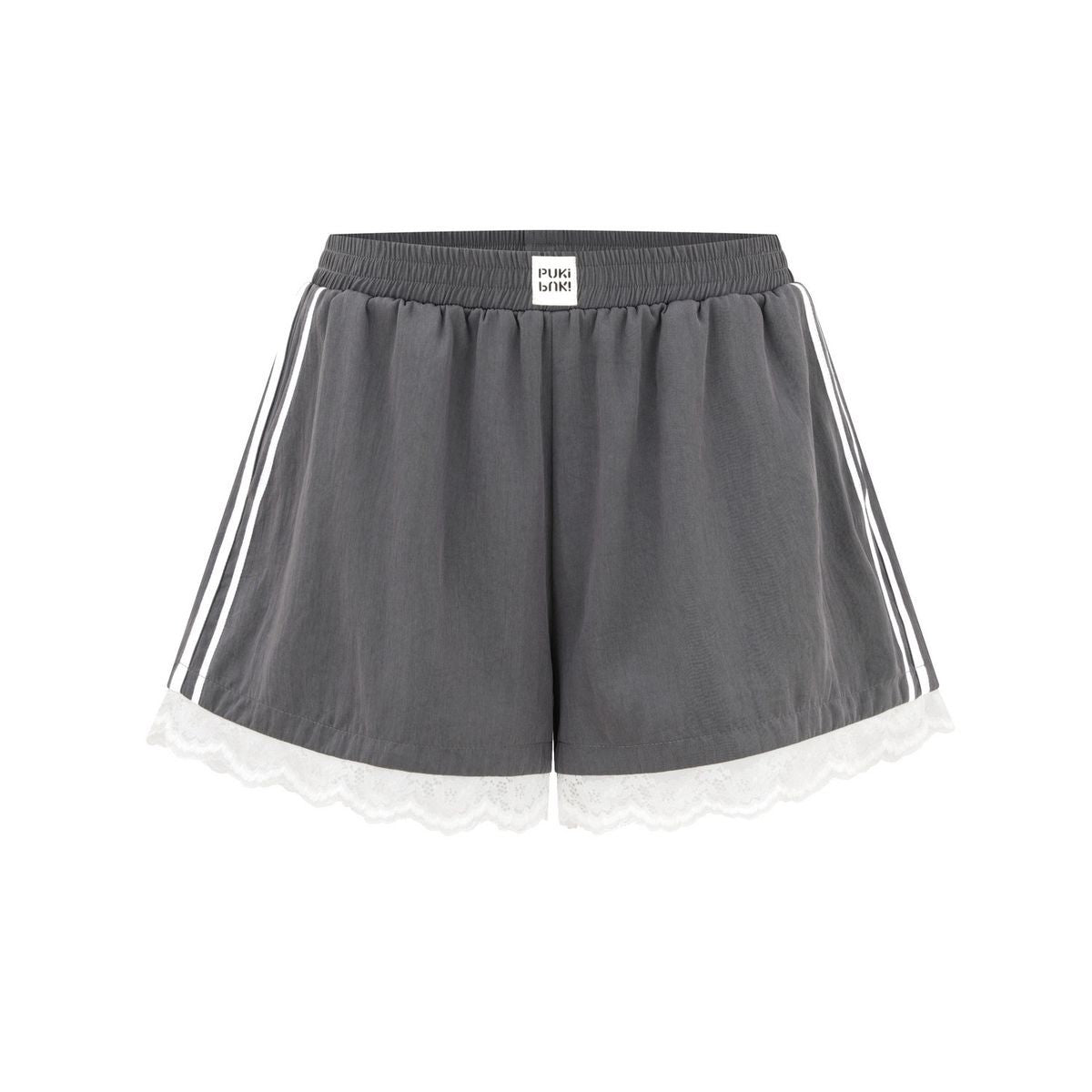 PUKI Lace Hem Track Shorts in Gray