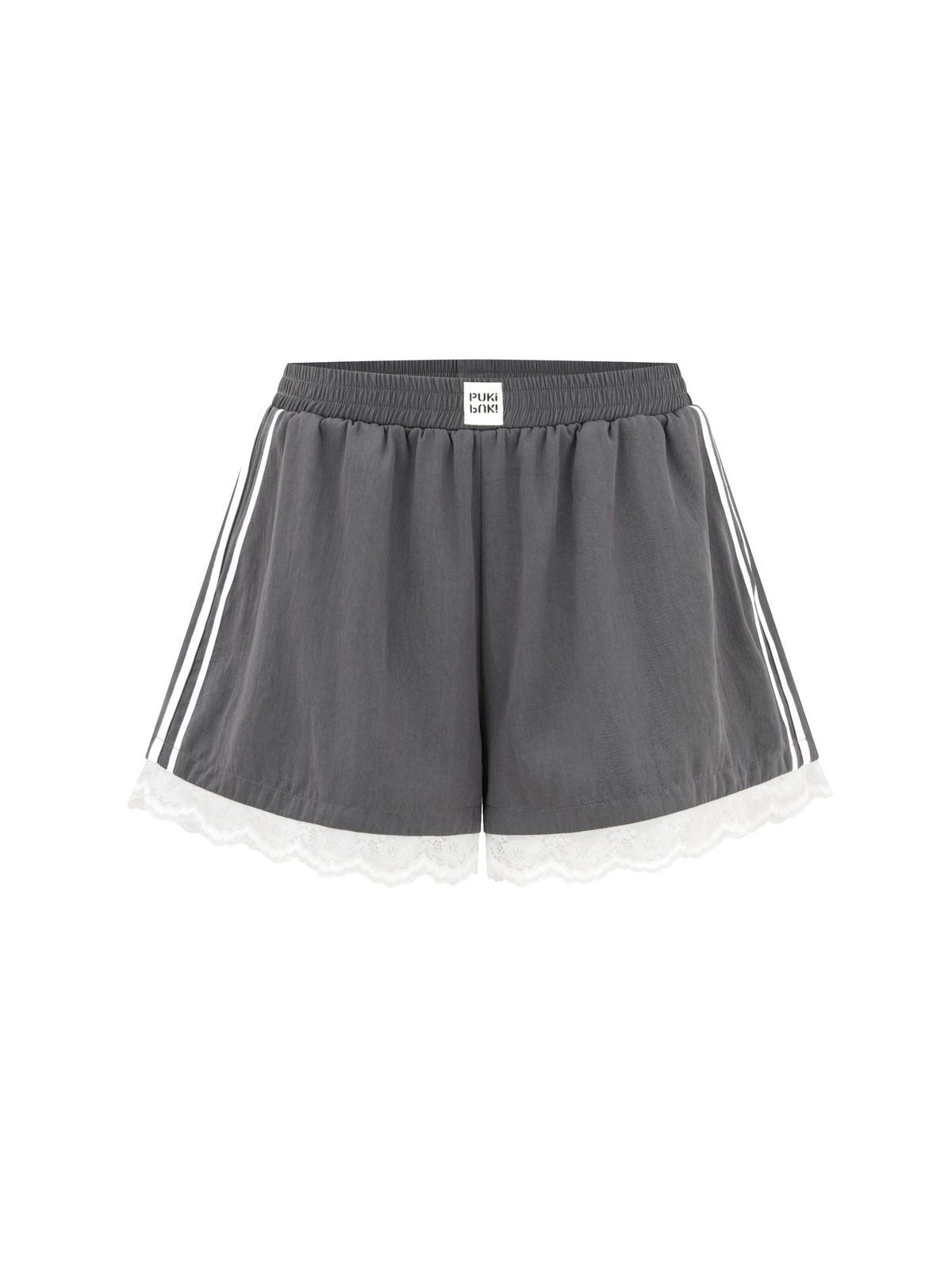 PUKI Lace Hem Track Shorts in Gray