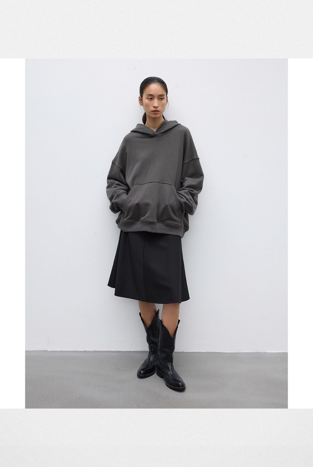 RandomPiece Oversized Cotton Kapok Hoodie in Gray - On Model